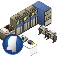 ms map icon and a 20th century mainframe computer used for data processing