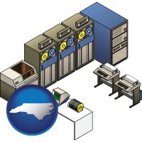 nc map icon and a 20th century mainframe computer used for data processing