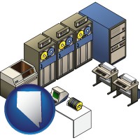 nv map icon and a 20th century mainframe computer used for data processing