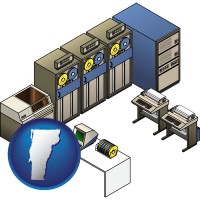 vt map icon and a 20th century mainframe computer used for data processing