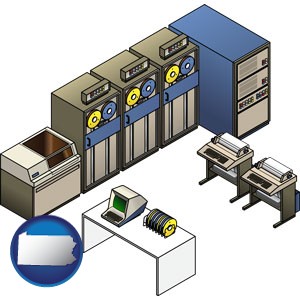 a 20th century mainframe computer used for data processing - with Pennsylvania icon