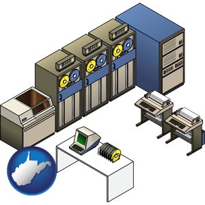 a 20th century mainframe computer used for data processing - with West Virginia icon